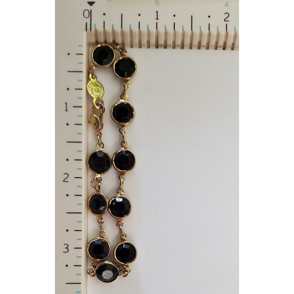 Vintage Statement Bracelet Austrian Black Crystals Made In USA Bezel 7" Wrist - Picture 4 of 5